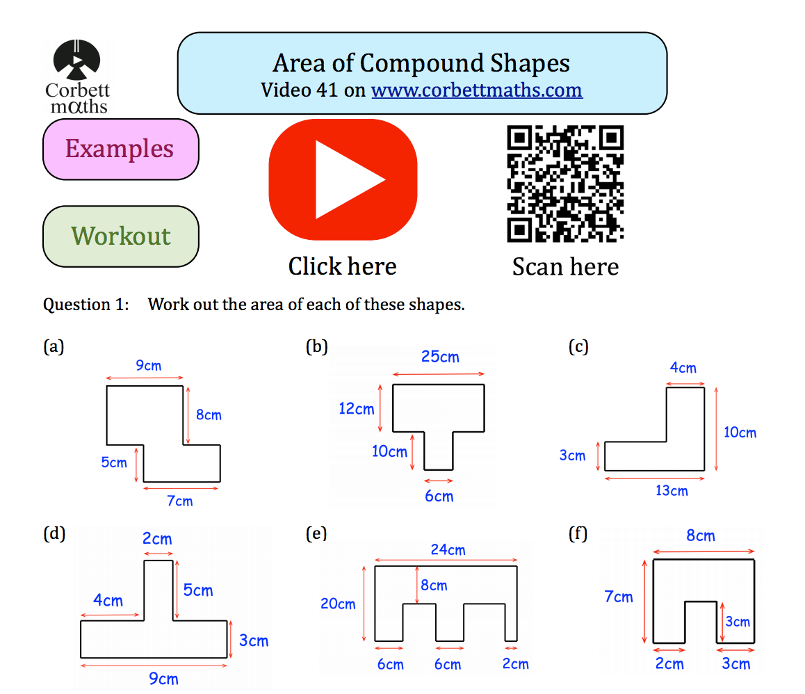 Area Of Compound Shapes Textbook Exercise Corbettmaths Worksheets Library