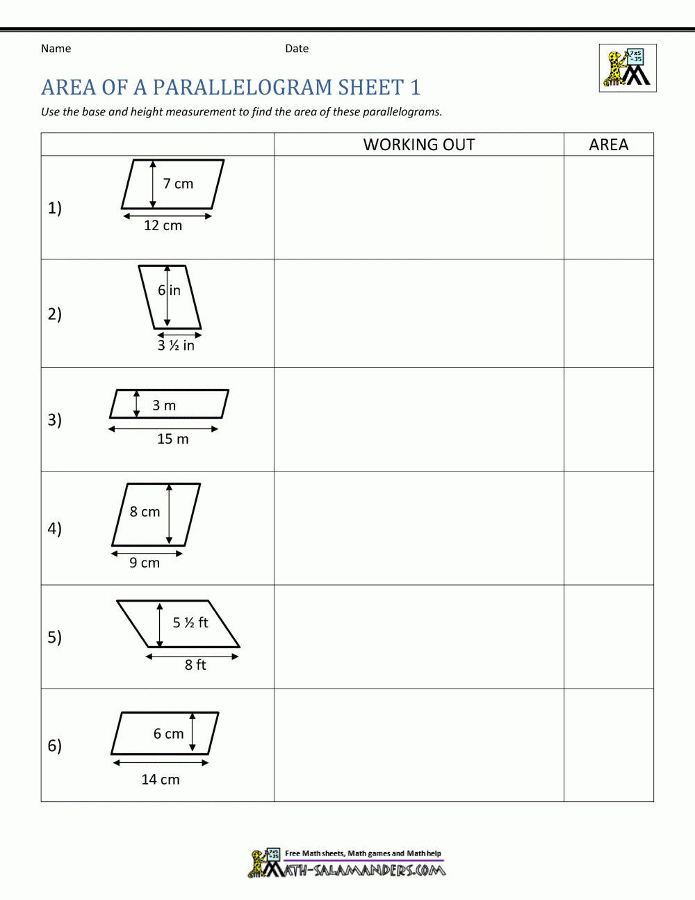 Area Of Parallelogram Worksheet Worksheets Library