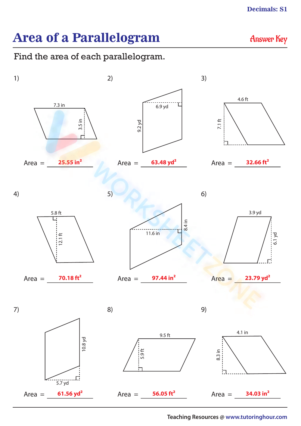 Area Of Parallelograms Decimals Worksheet 1 Worksheet Worksheets Library Area Of Parallelograms Decimals Worksheet 1 Worksheet Worksheets Library