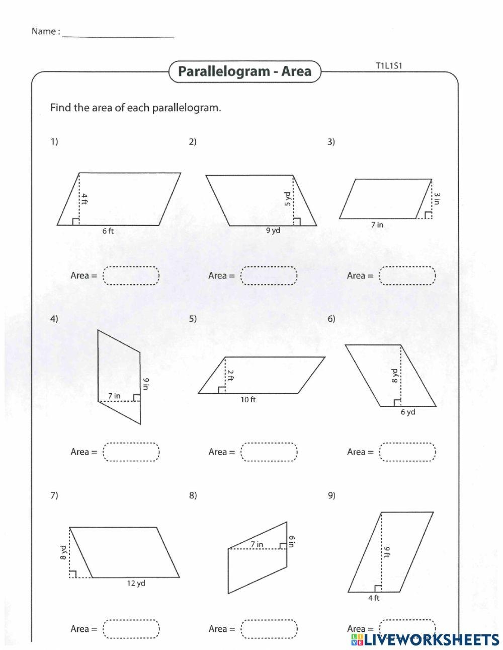 Area Of Parallelograms Triangles And Trapezoid Worksheets Online Worksheets Library