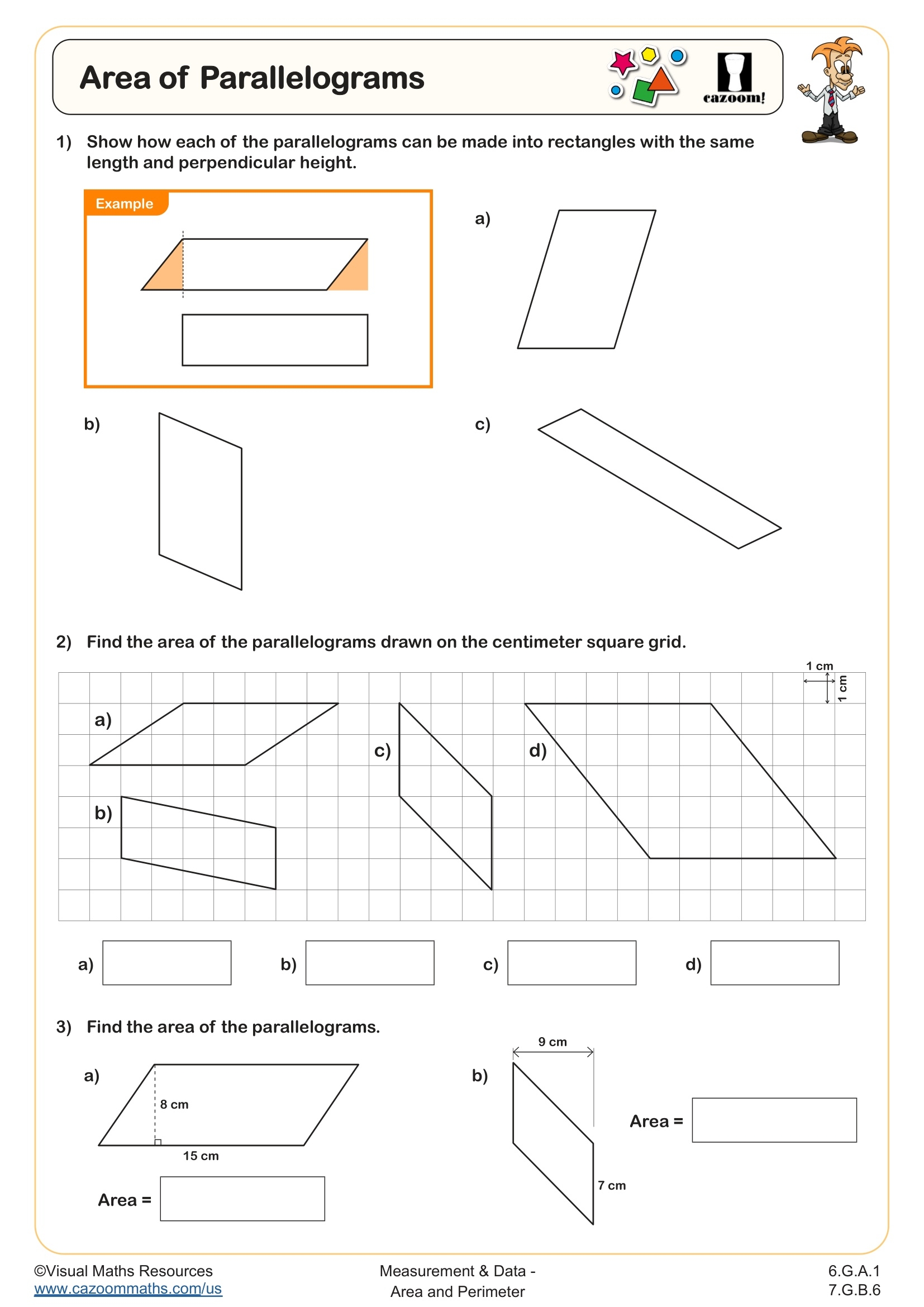 Area Of Parallelograms Worksheet Fun And Engaging 6th Grade And 7th Grade Measurement And Data Worksheet Cazoom Math Area Of Parallelograms Worksheet Fun And Engaging 6th Grade And 7th Grade Measurement And Data Worksheet Cazoom Math
