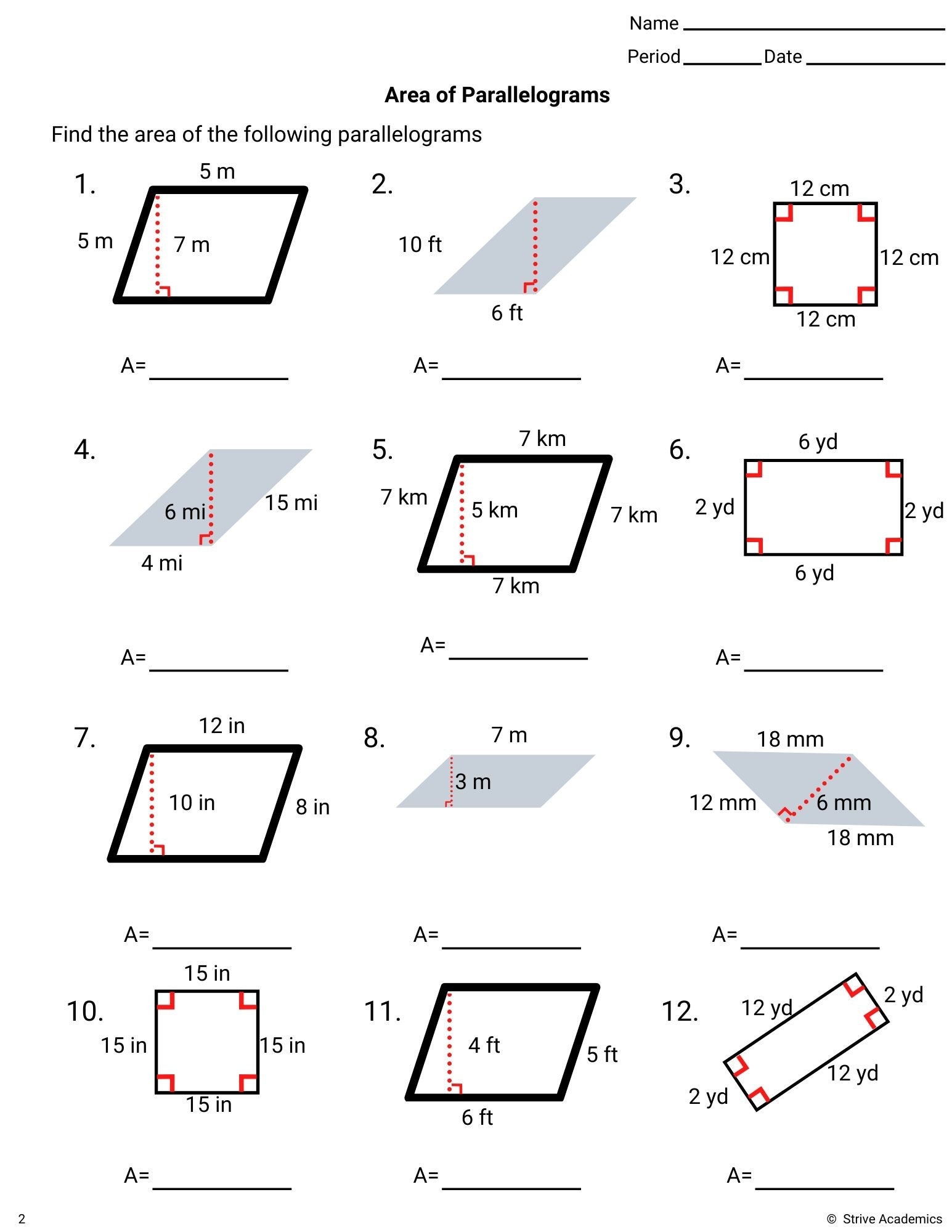 Area Of Parallelograms Worksheet Set 1 Etsy