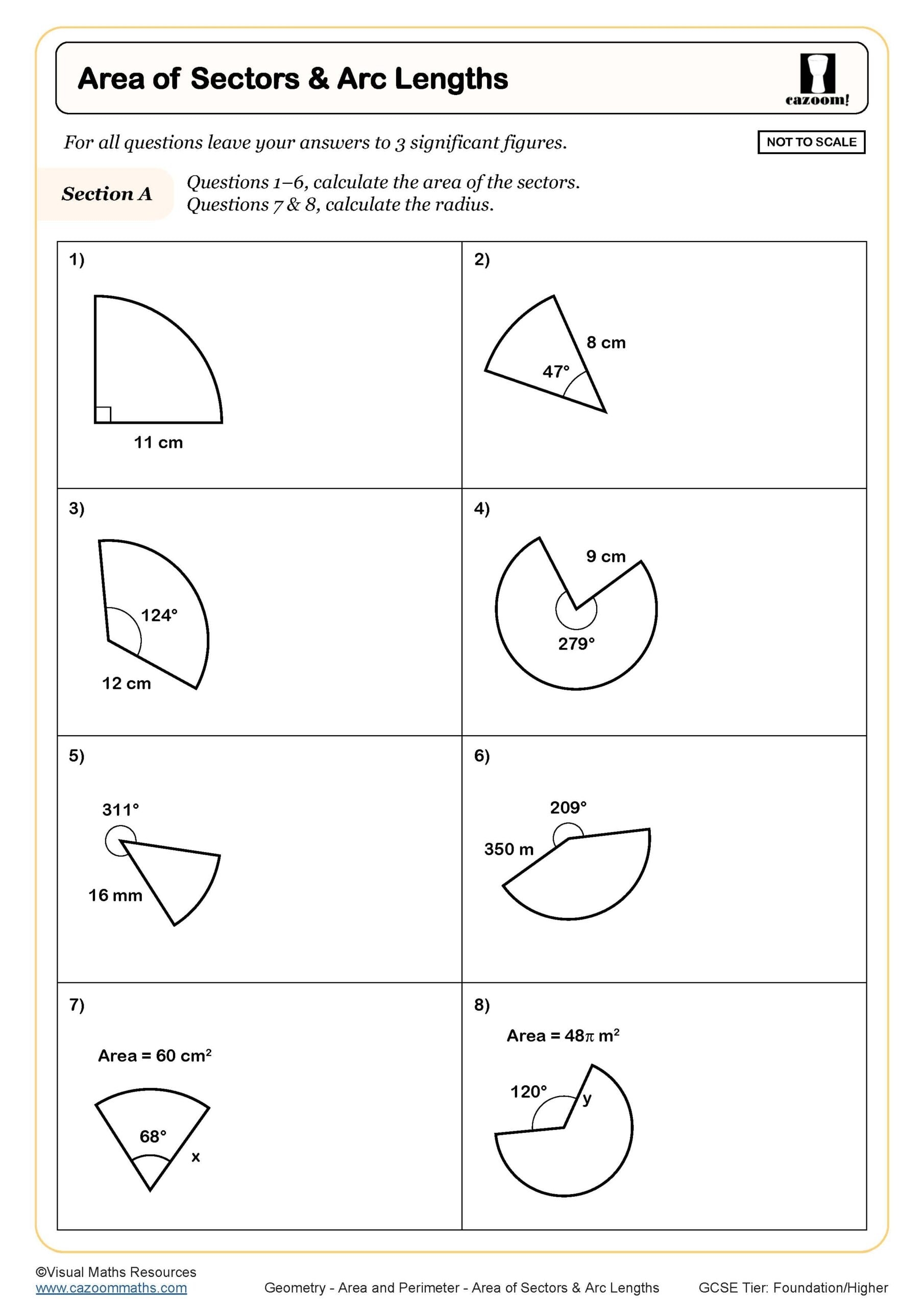 Area Of Sectors And Arc Lengths Worksheet Printable PDF Worksheets