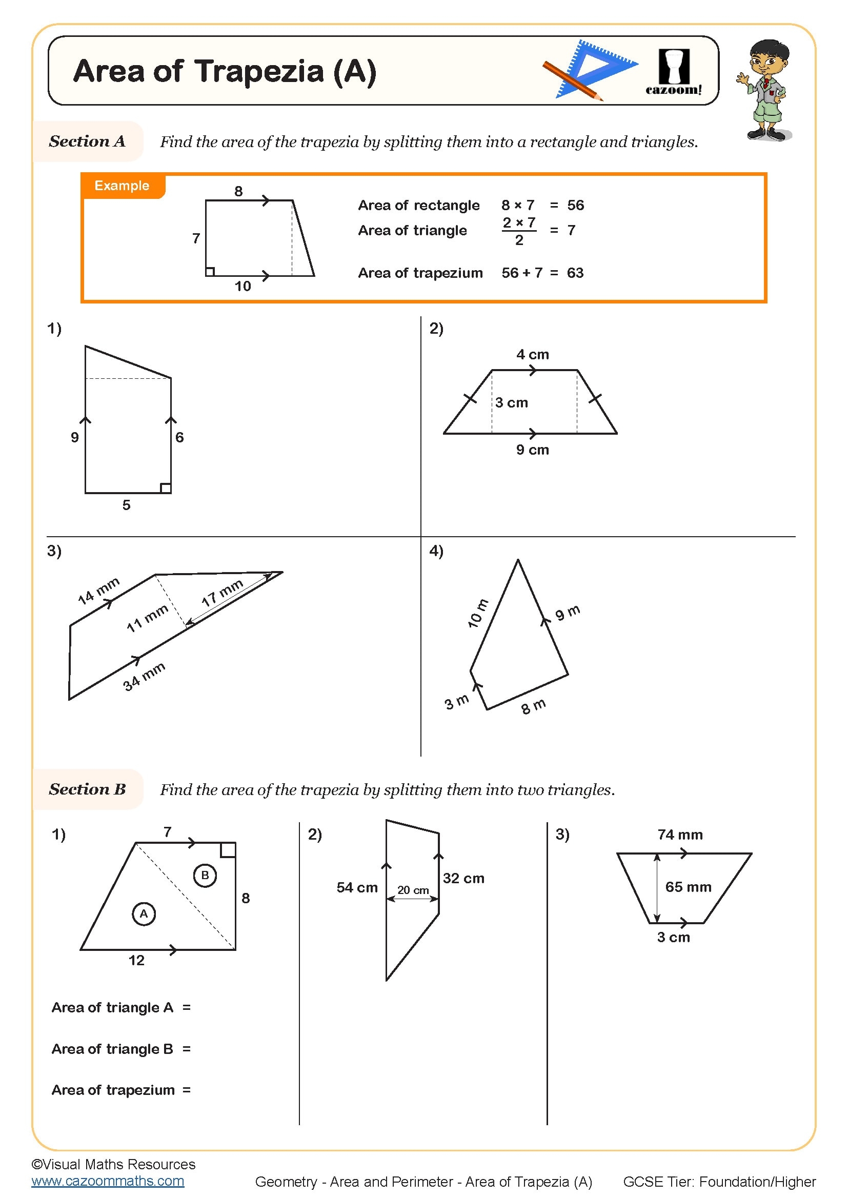 Area Of Trapezia A Worksheet PDF Printable Worksheet
