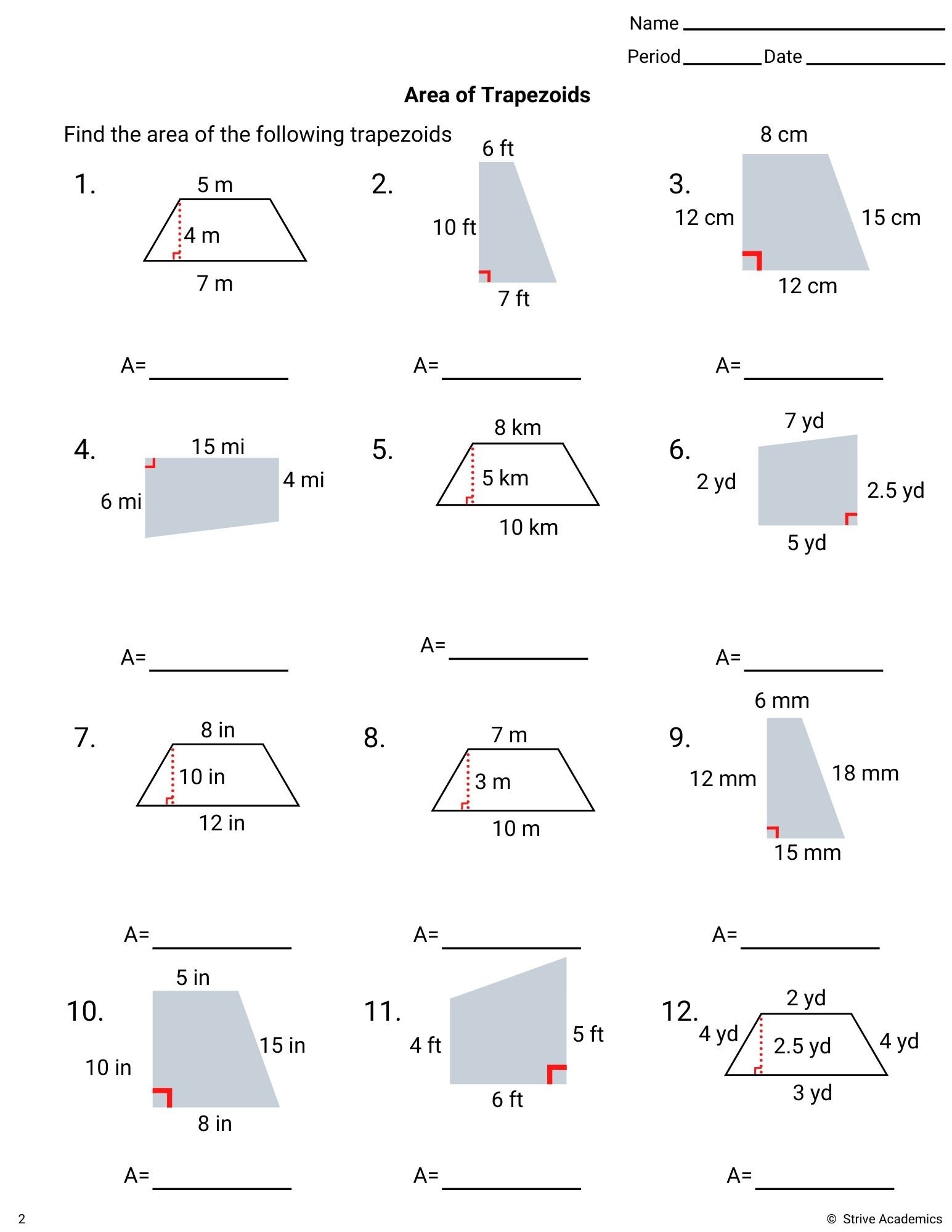worksheet area of trapezoid worksheet area of trapezoid