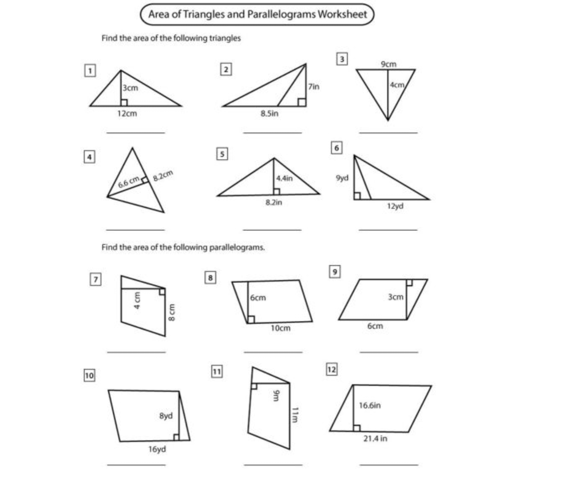 finding the area of a triangle worksheet finding the area of a triangle worksheet