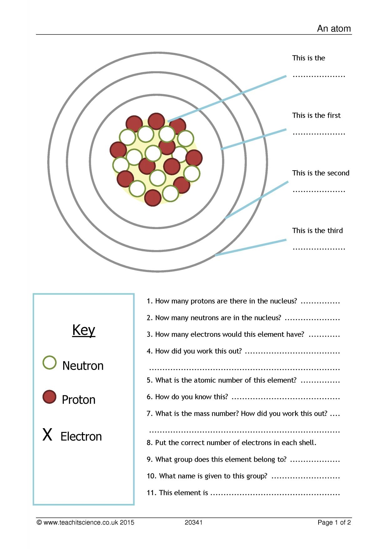 Atomic Structure Worksheet KS4 Chemistry Teachit Worksheets Library