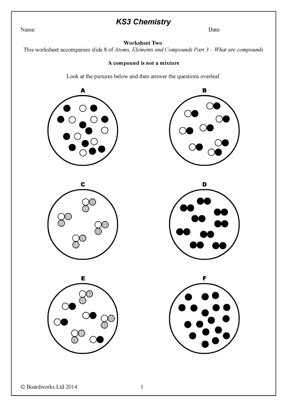 Atoms Elements And Compounds Worksheet 2 KS3 Chemistry Name Worksheets Library
