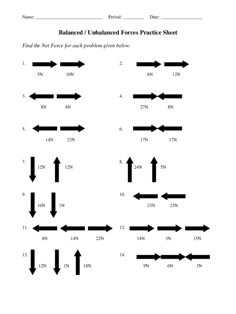balanced and unbalanced forces worksheet