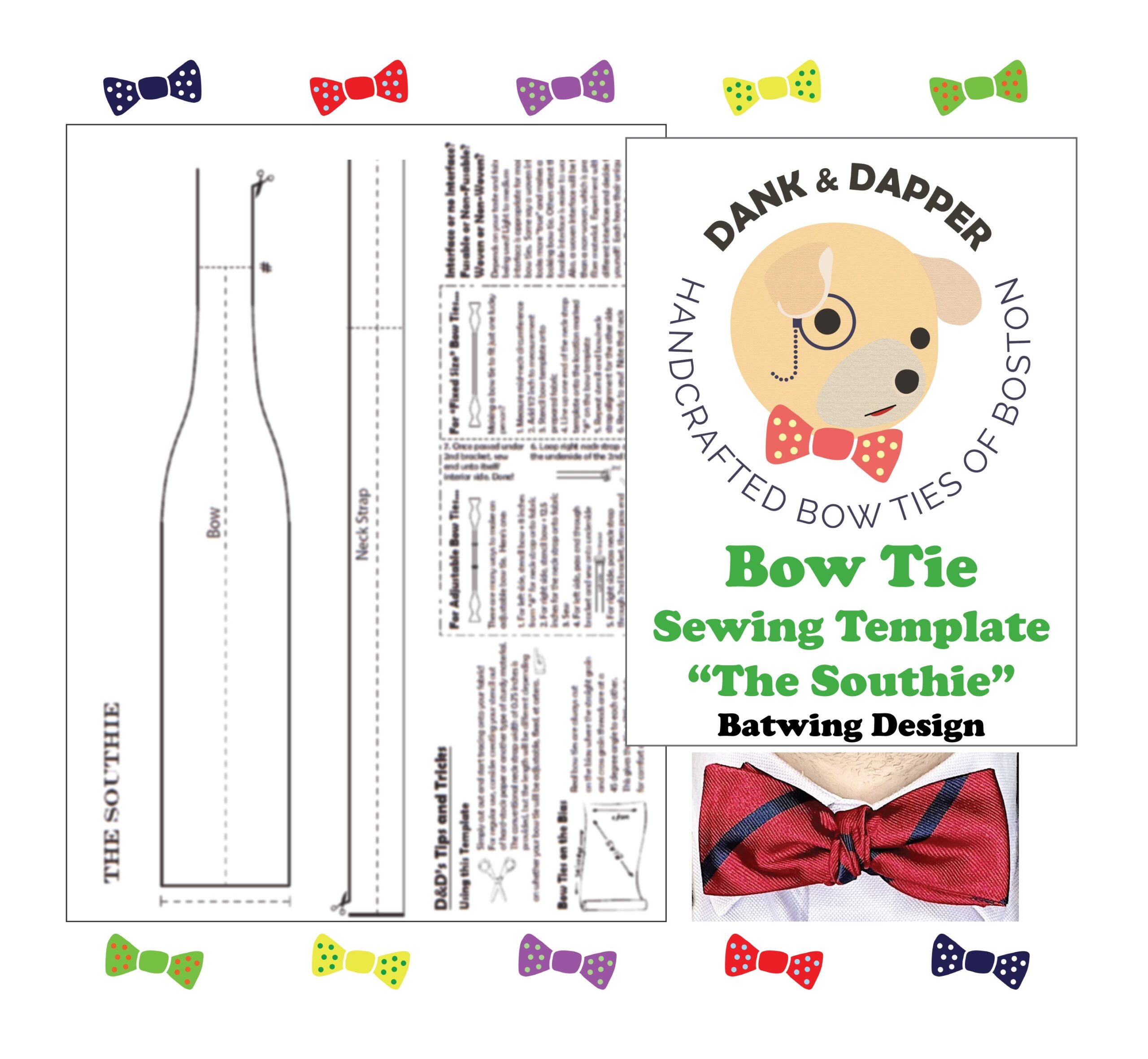 Batwing Bow Tie Sewing Template Instructional Guide digital Pdfs Template For the Southie Batwing Bow Tie Design Etsy