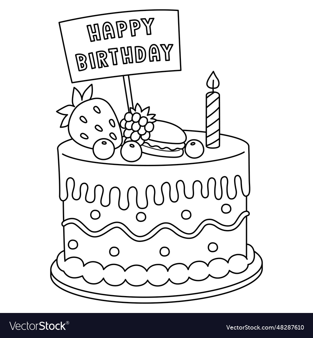 Birthday Cake Isolated Coloring Page For Kids Vector Image