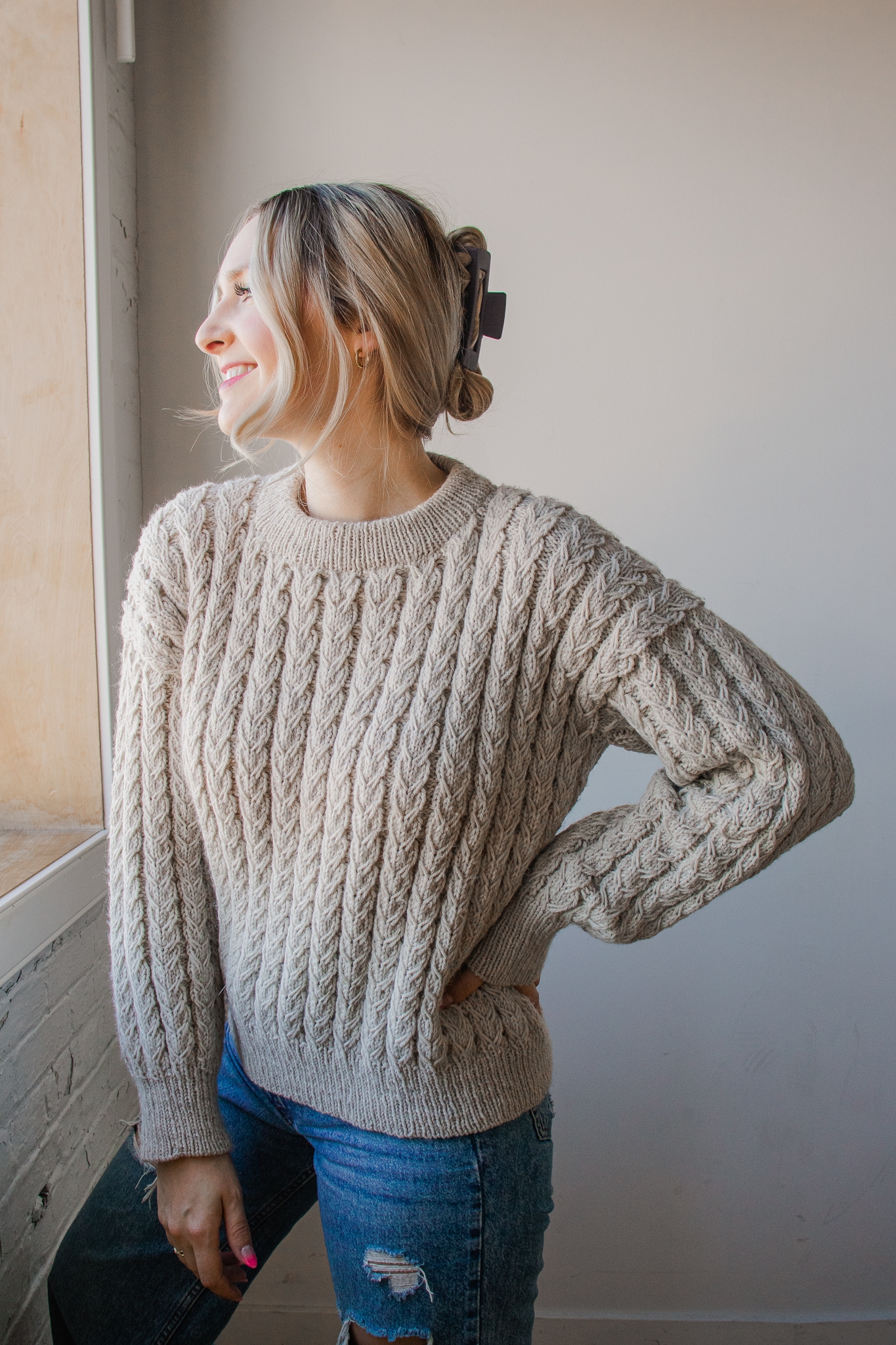 Bridgeland Pullover Knitting Pattern For Top Down Drop Shoulder Cabled Sweater Size Inclusive Fully Charted Knits N Knots