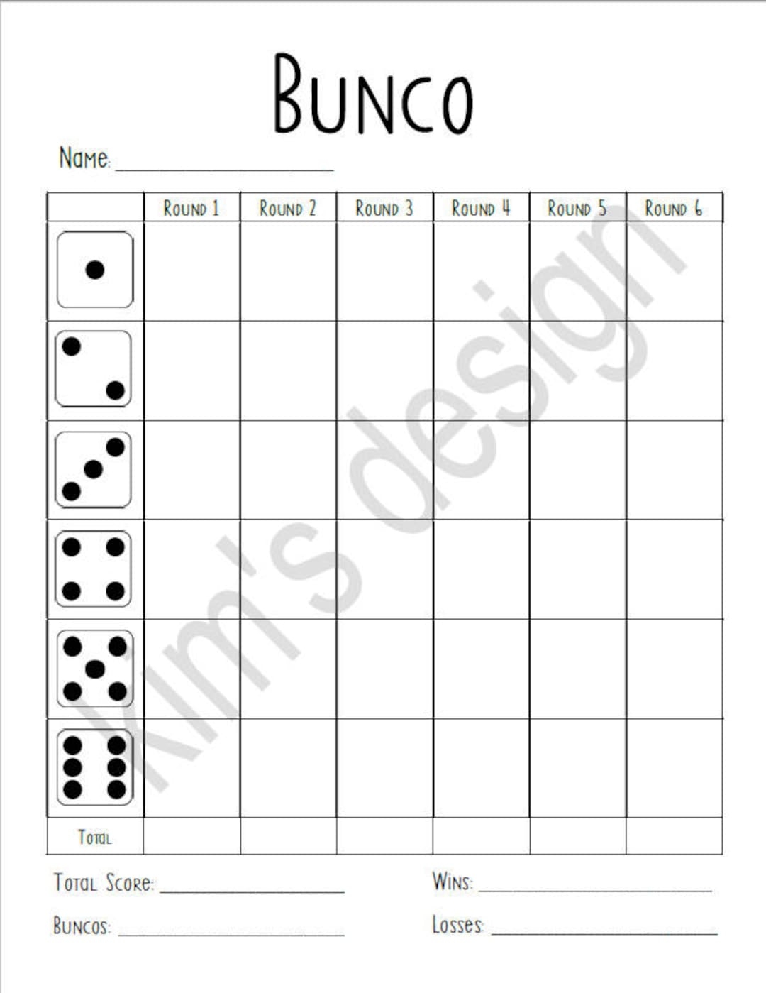 bunco score cards printable