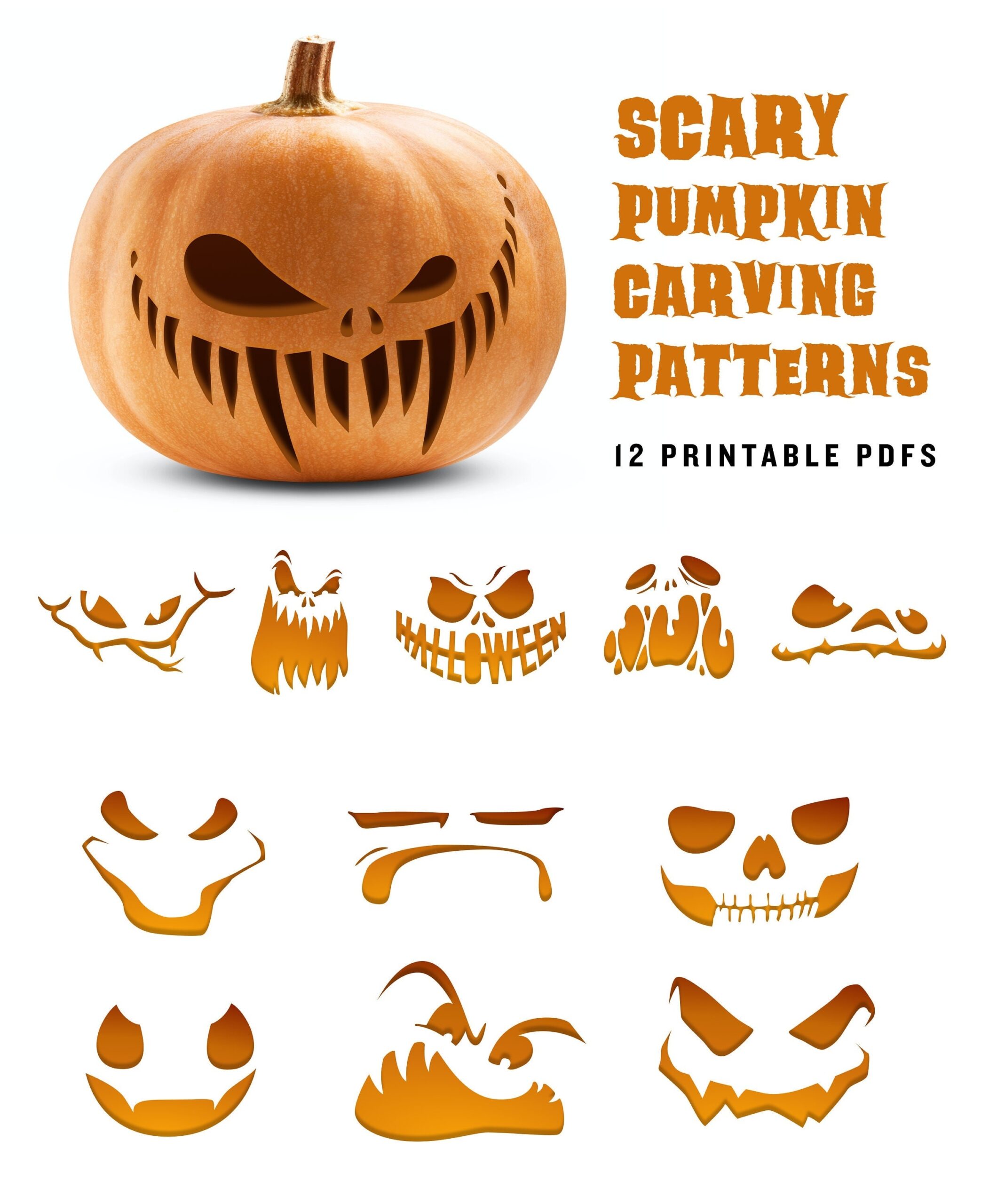Buy Scary Pumpkin Carving Pattern Angry Jack o lantern Printable Templates Online In India Etsy