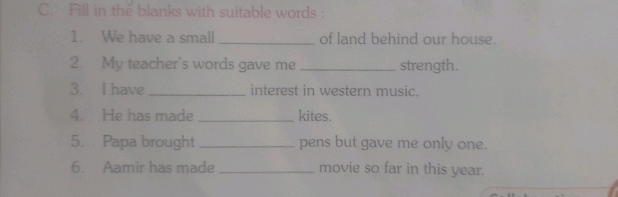C Fill In The Blanks With Suitable Words We Have A Small qquad Of Land 