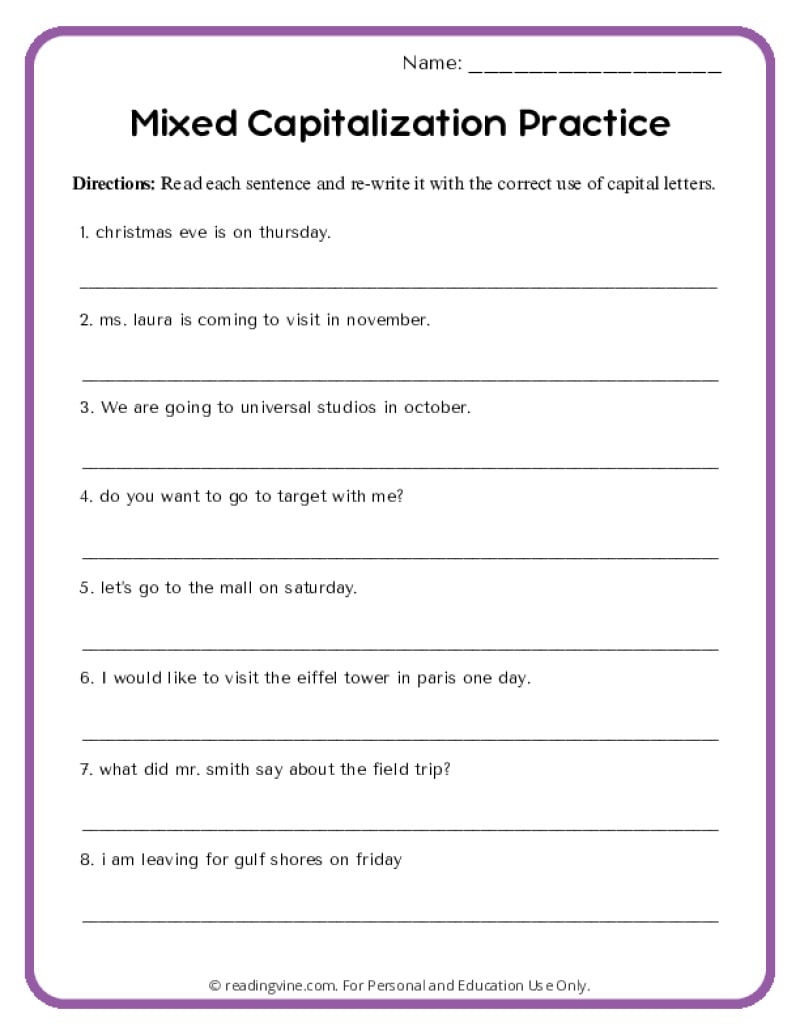 Capitalization Worksheets ReadingVine Capitalization Worksheets ReadingVine