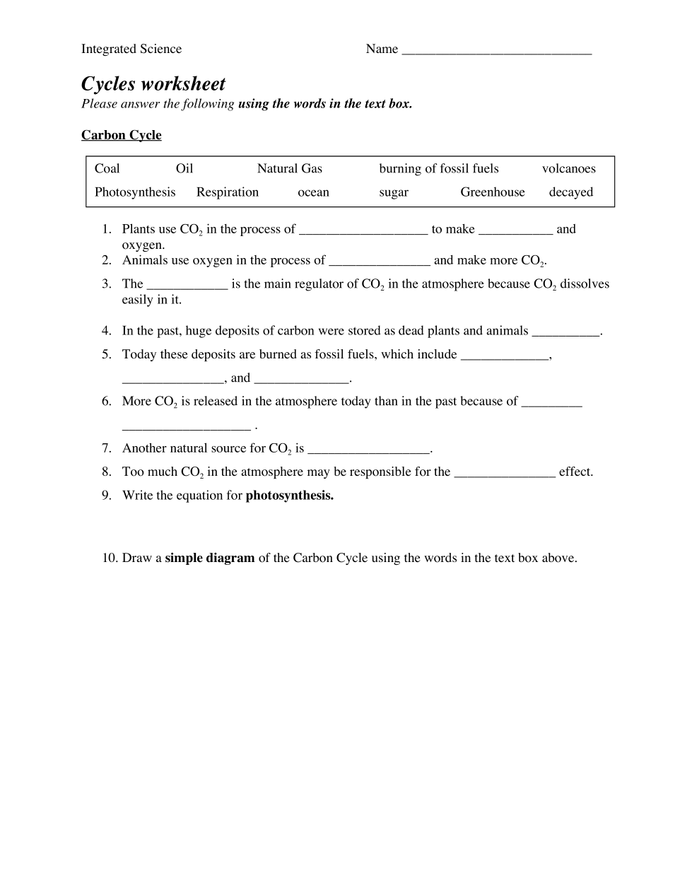 Carbon Cycle Worksheet Kathryn Todero Library Formative