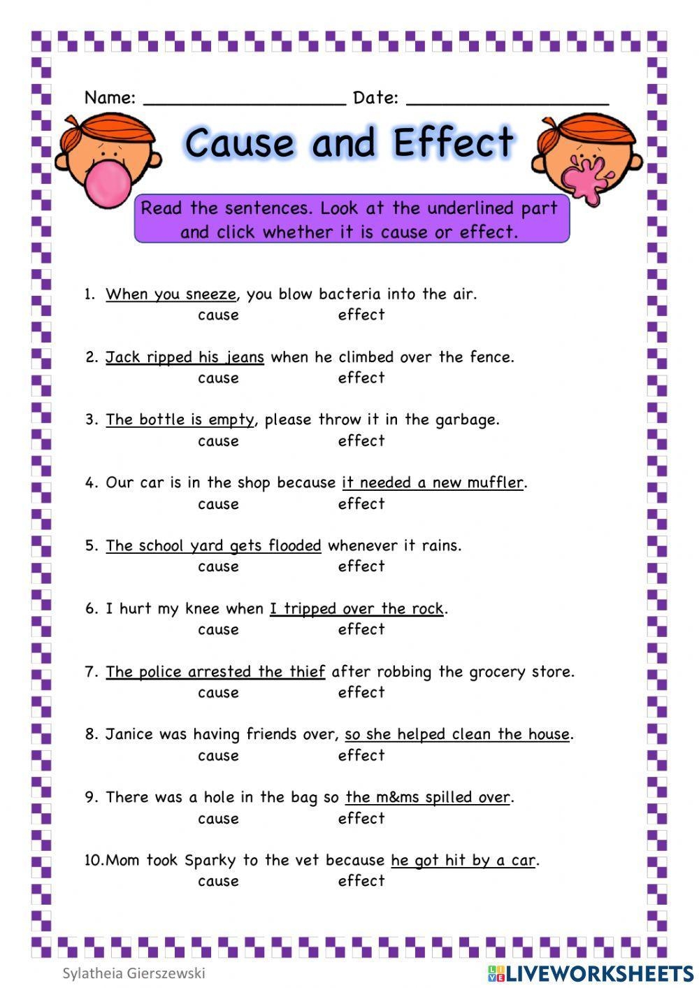 cause and effect worksheet