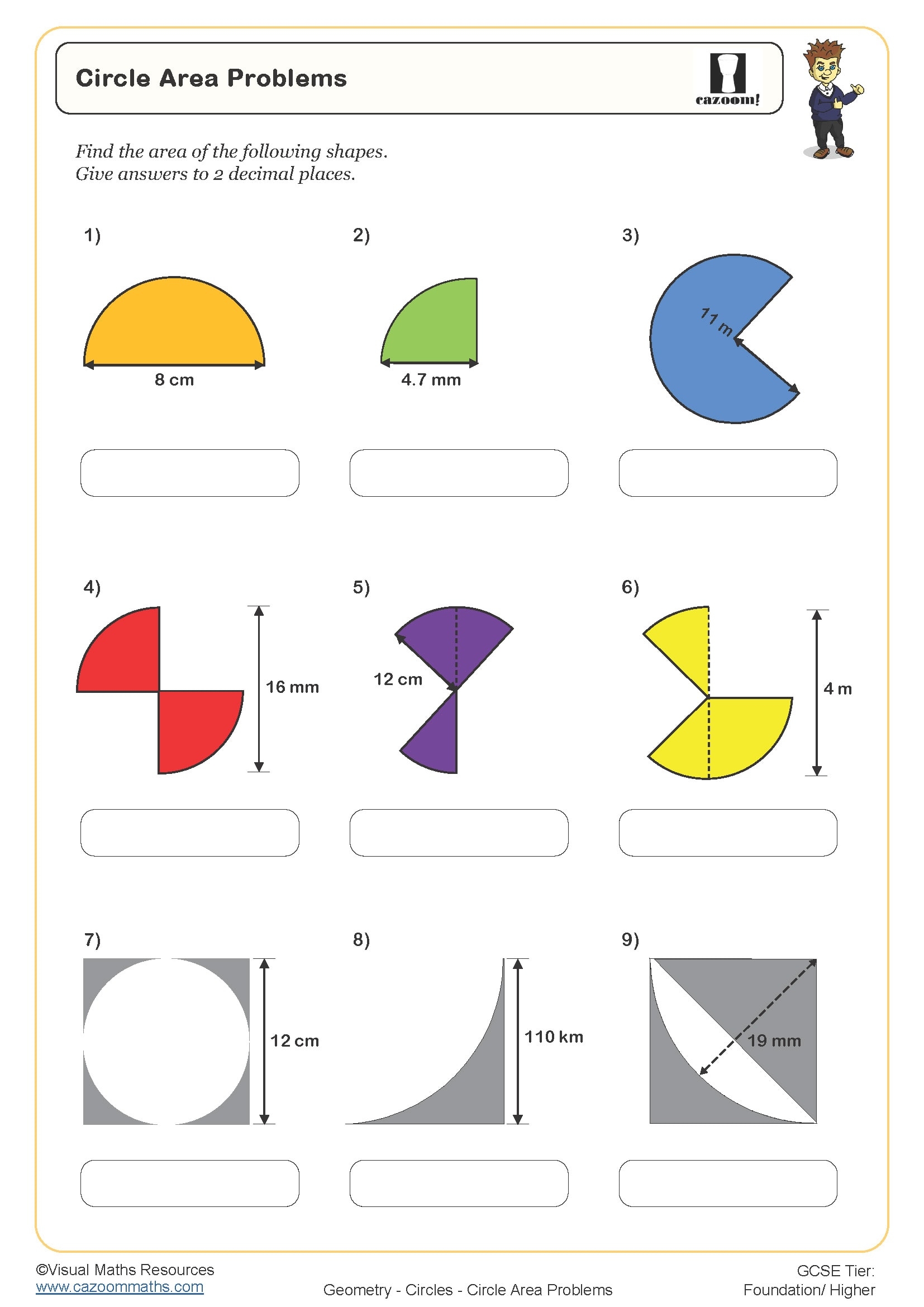 Circle Area Problems Worksheet Printable Maths Worksheets Circle Area Problems Worksheet Printable Maths Worksheets
