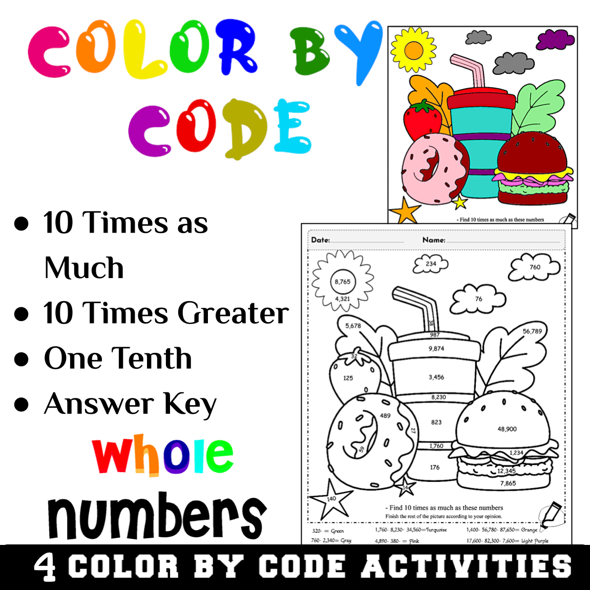 Color By Code Place Value 10 Times Greater Ten Times As Much And One Tenth Made By Teachers Color By Code Place Value 10 Times Greater Ten Times As Much And One Tenth Made By Teachers