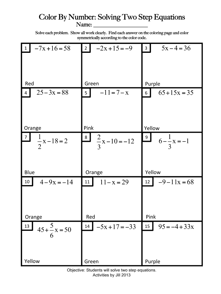 Color By Number Solving Two Step Equations Form Fill Online Printable Fillable Blank PdfFiller Color By Number Solving Two Step Equations Form Fill Online Printable Fillable Blank PdfFiller