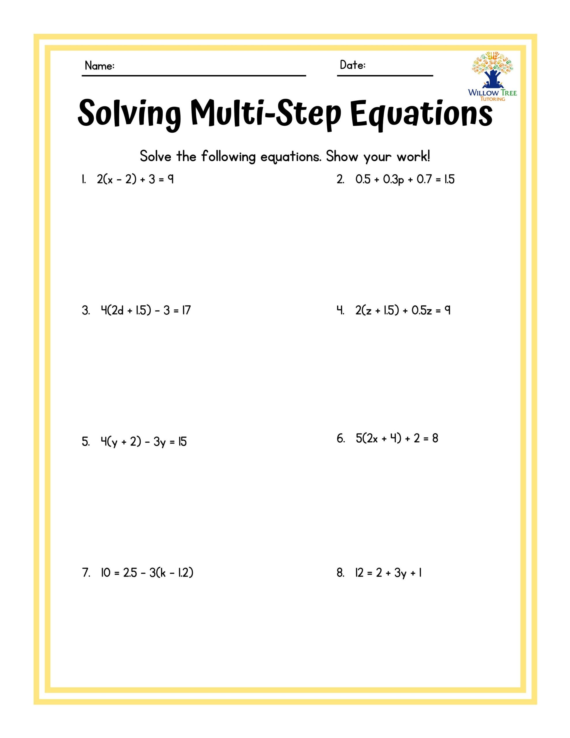 Colorful Solving Multi step Equations Tiered Worksheets Etsy New Zealand