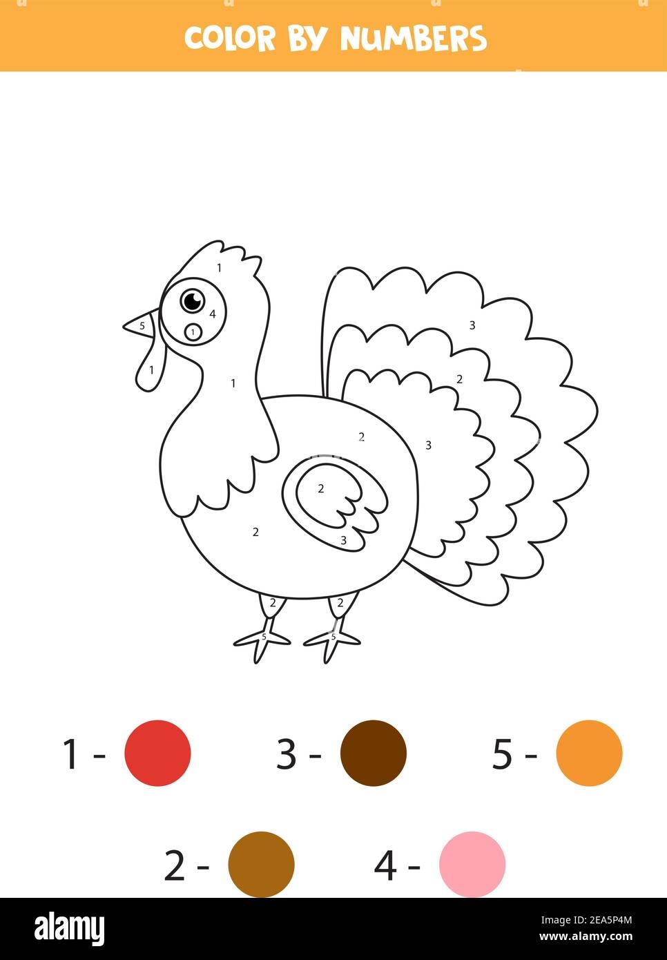 Coloring Page With Cute Cartoon Turkey Color By Numbers Math Game For Kids Stock Vector Image Art Alamy
