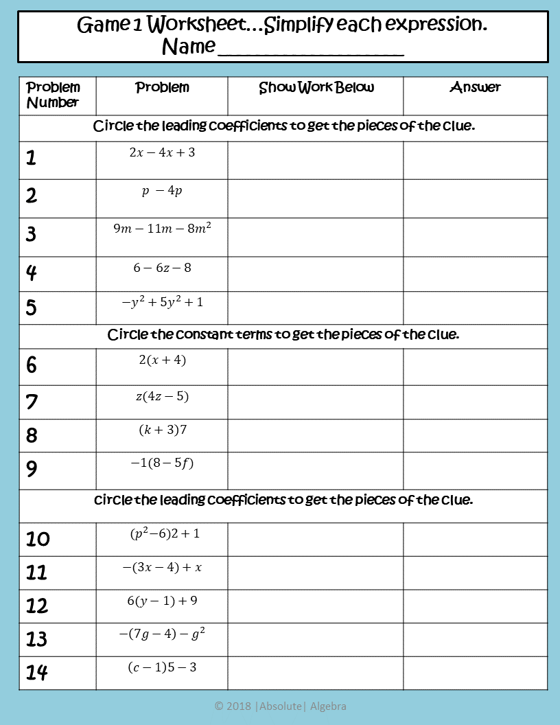 Combining Like Terms Using The Distributive Property Absolute Worksheets Library