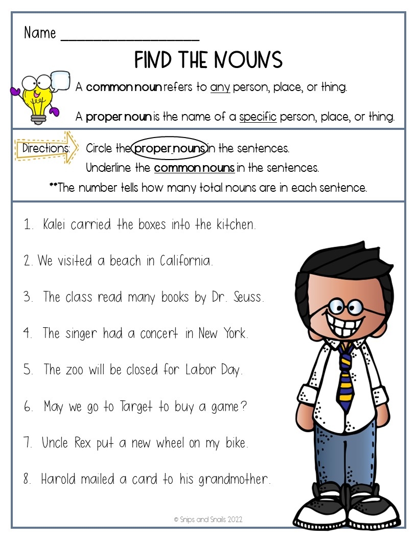 worksheet for common noun and proper noun