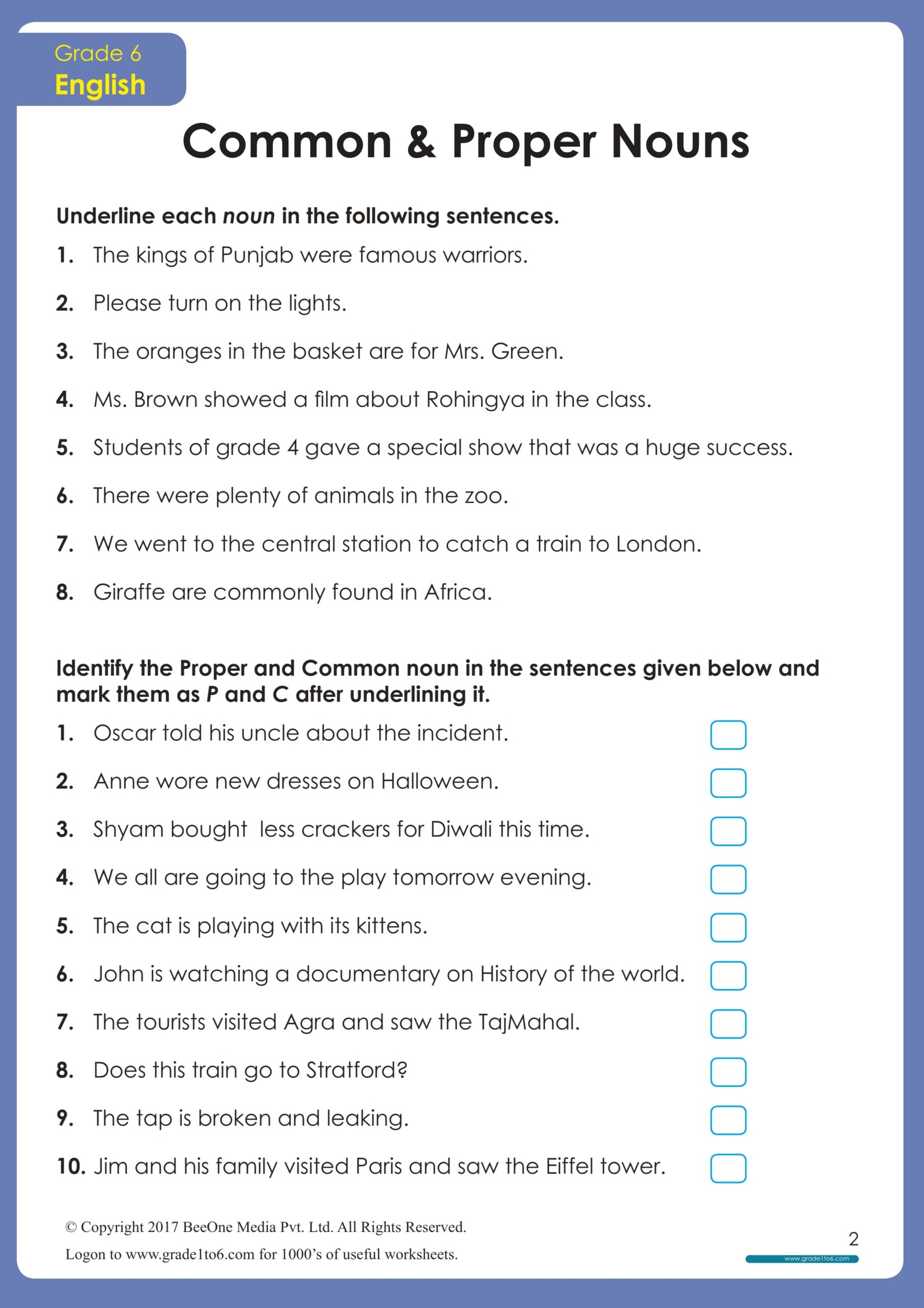 Common And Proper Nouns Worksheet Grade1to6 Worksheets Library Common And Proper Nouns Worksheet Grade1to6 Worksheets Library