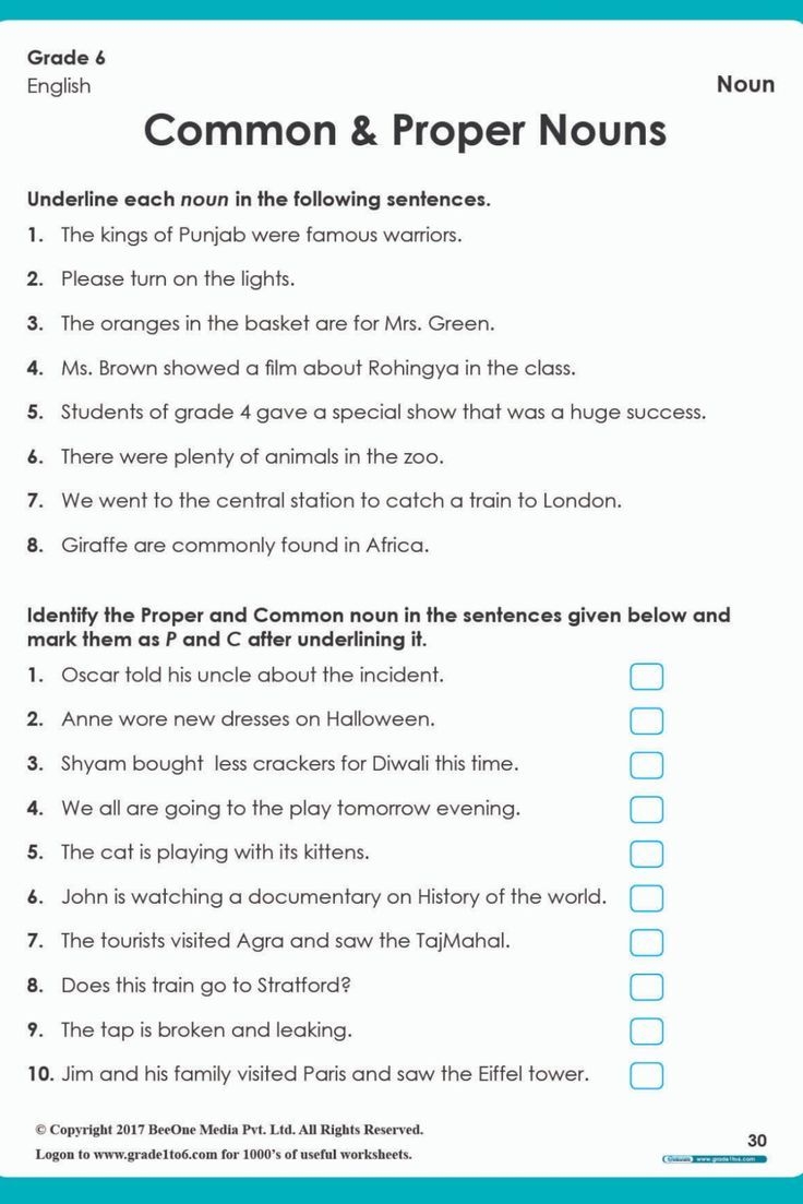 nouns proper and common worksheets