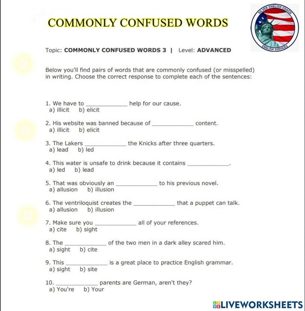 commonly confused words worksheet commonly confused words worksheet