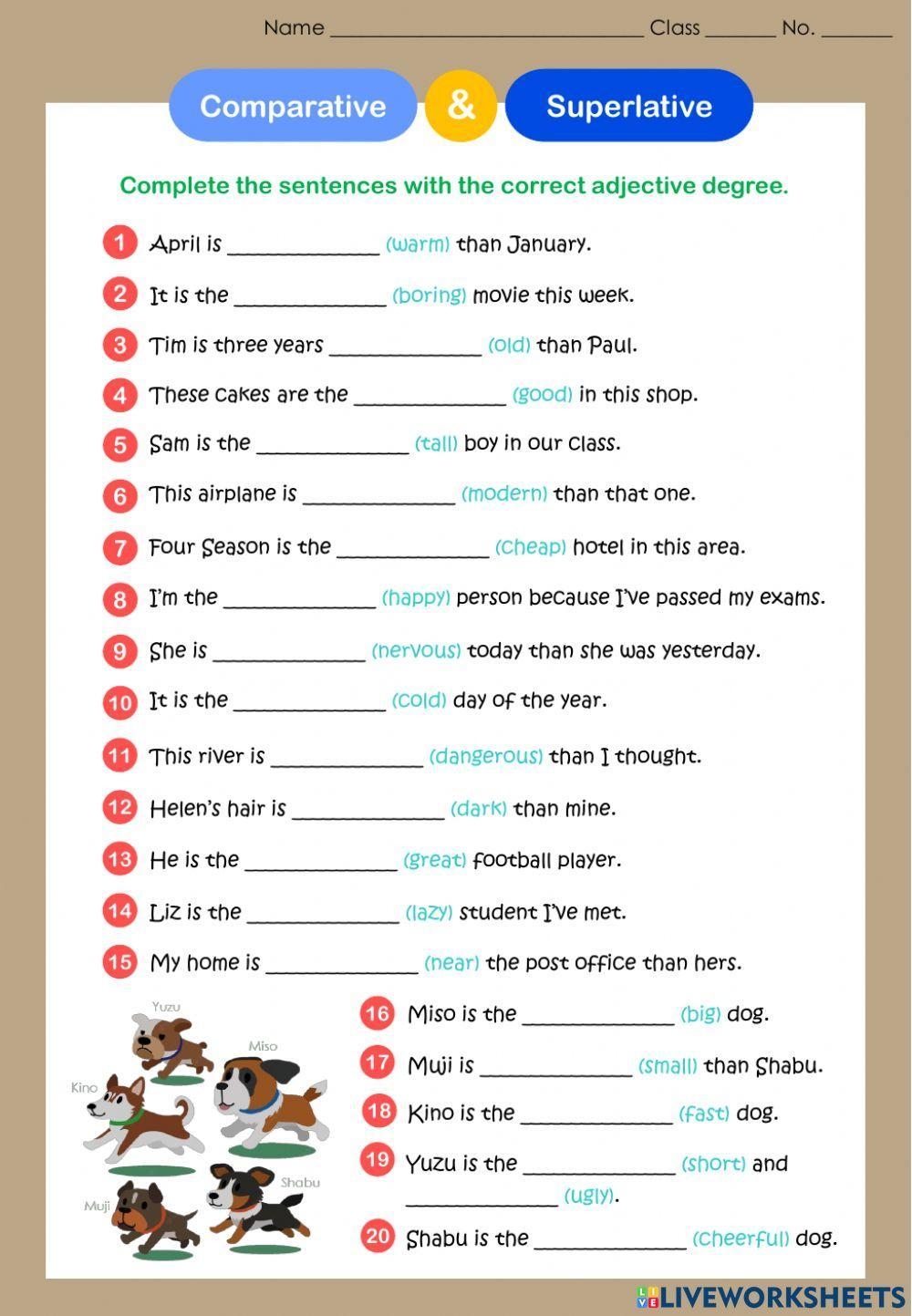 Comparative amp Superlative Adjectives Exercise For Grade 8 Live Worksheets Library