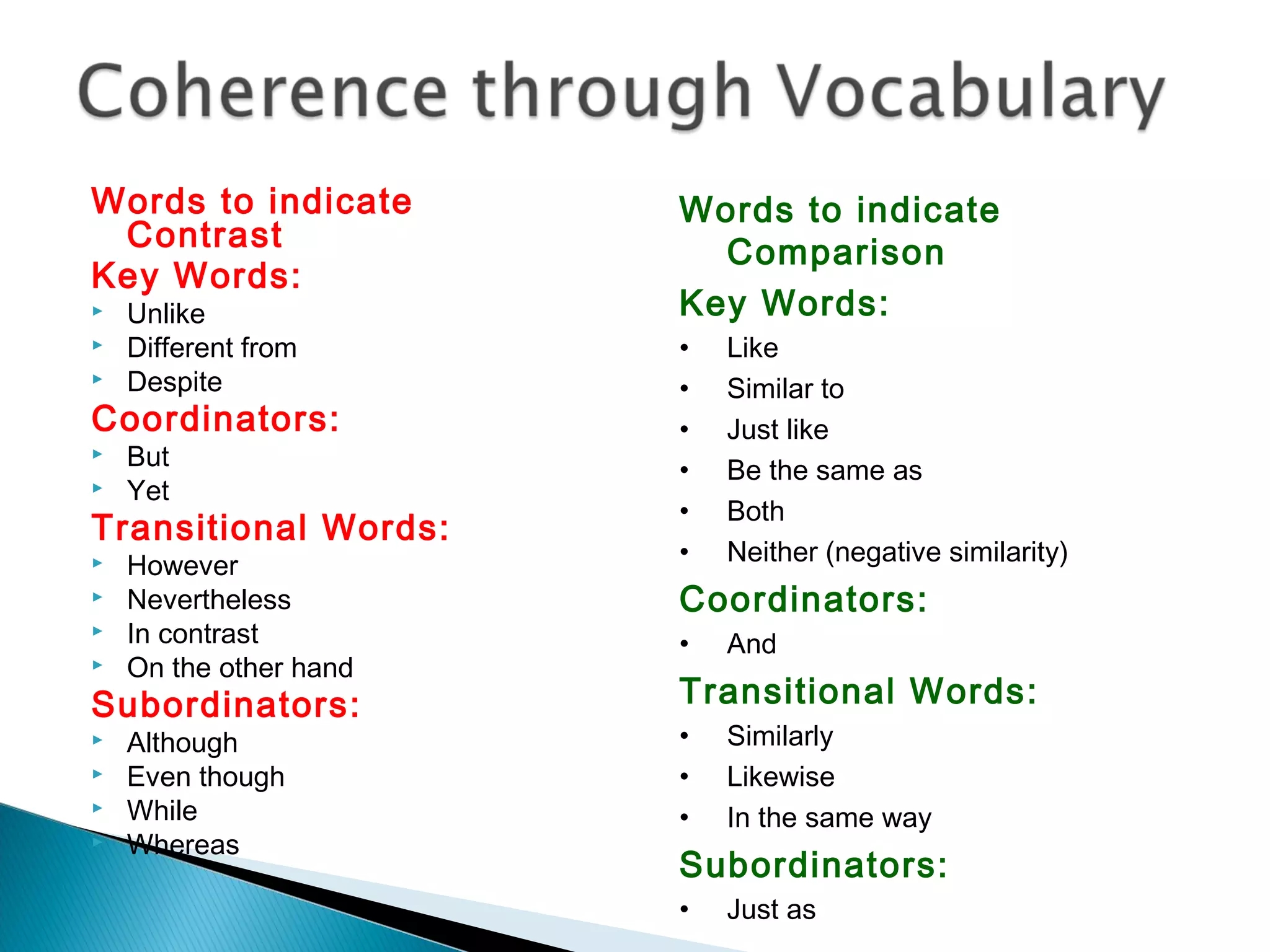 compare and contrast key words compare and contrast key words
