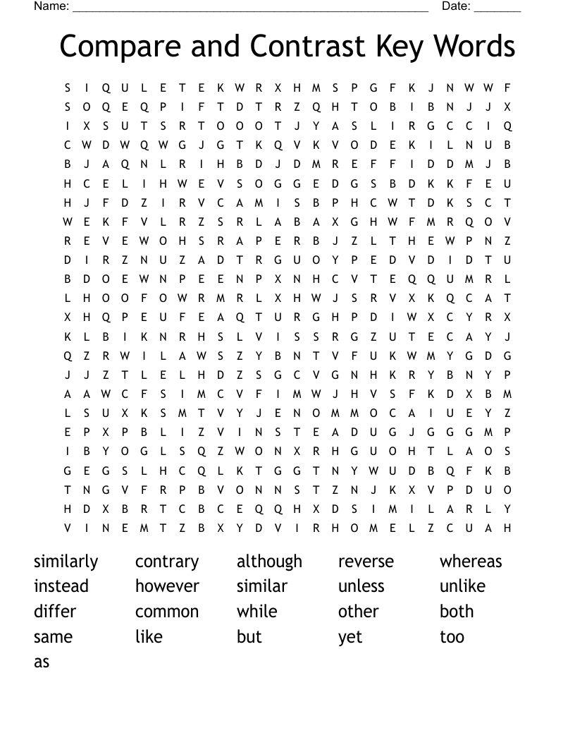 Compare And Contrast Key Words Word Search WordMint Compare And Contrast Key Words Word Search WordMint