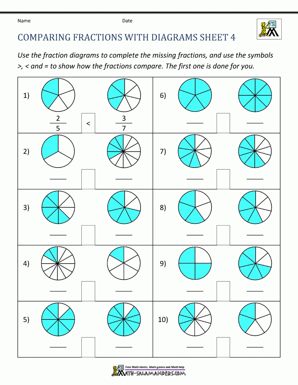 Comparing Fractions Worksheet Comparing Fractions Worksheet