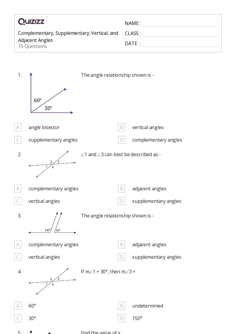 Complementary And Supplementary Angles Worksheet Worksheets Library