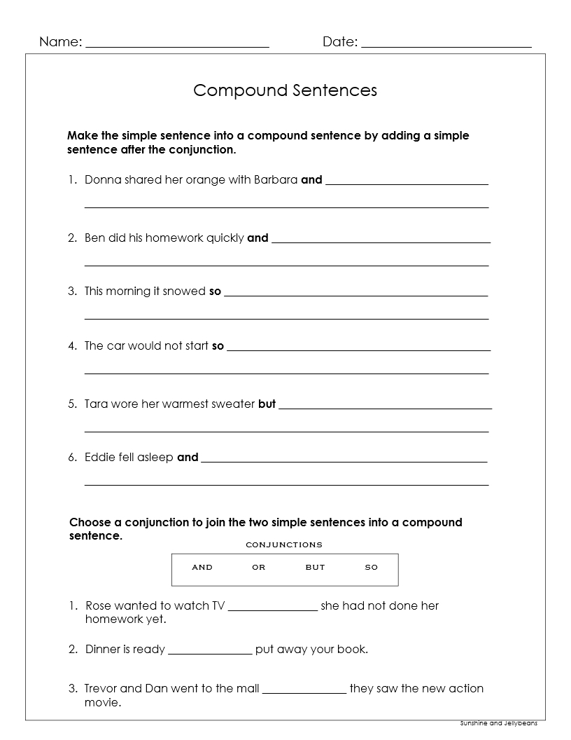 combining sentences with and worksheets