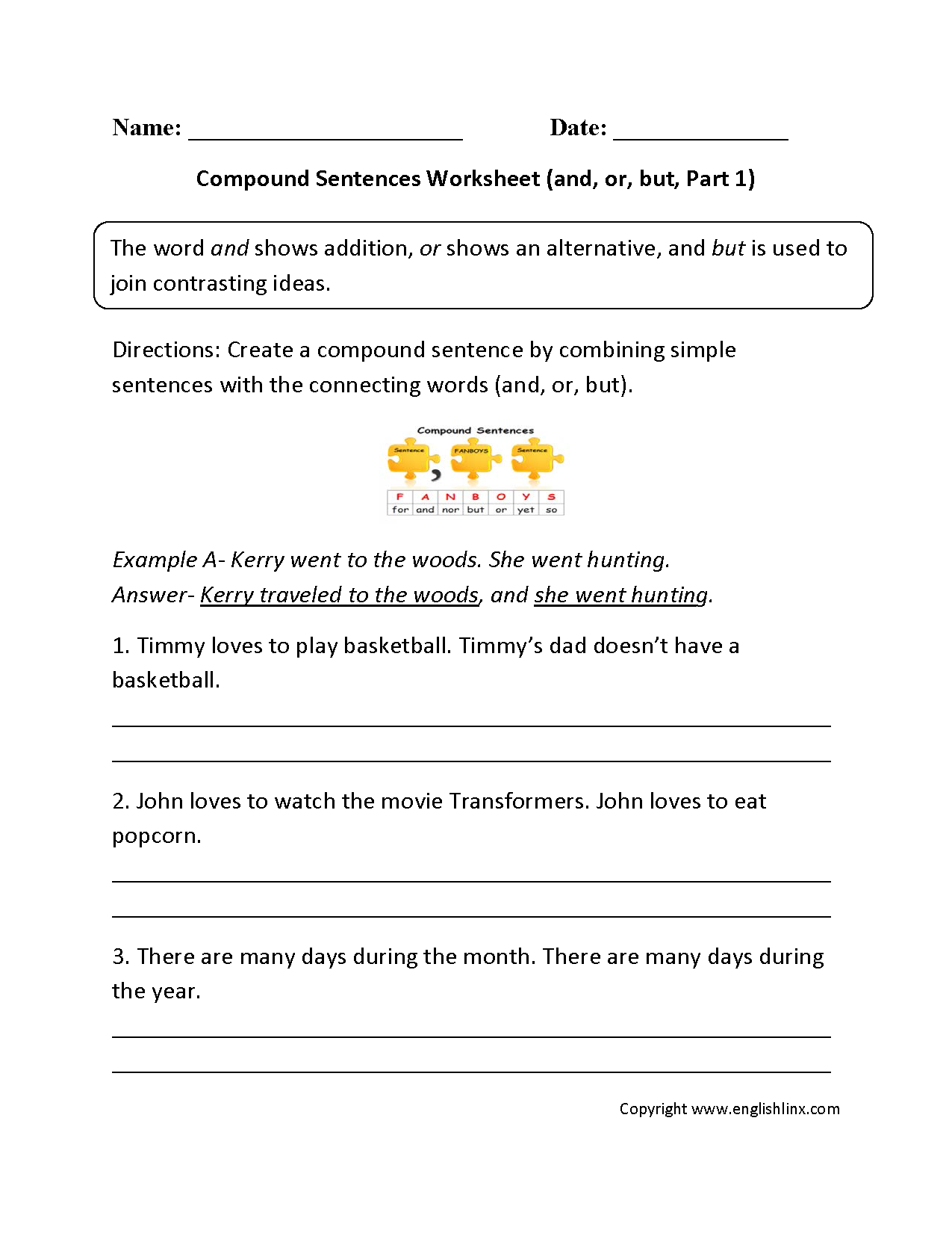 Compound Sentences Worksheets And Or But Compound Sentences Worksheets Library