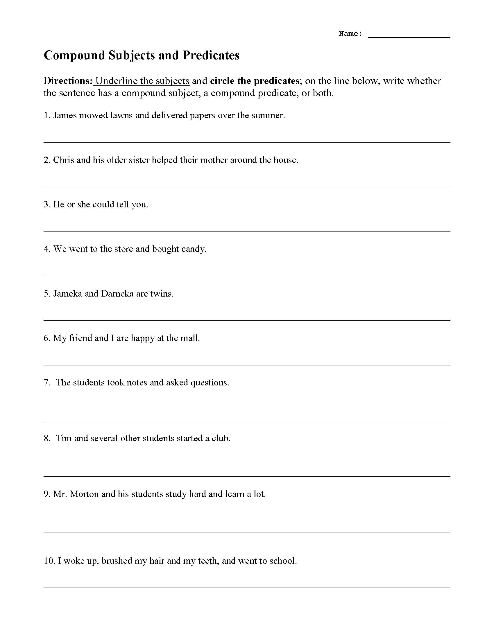 Compound Subjects And Predicates Worksheet Sentence Structure Activity Compound Subjects And Predicates Worksheet Sentence Structure Activity