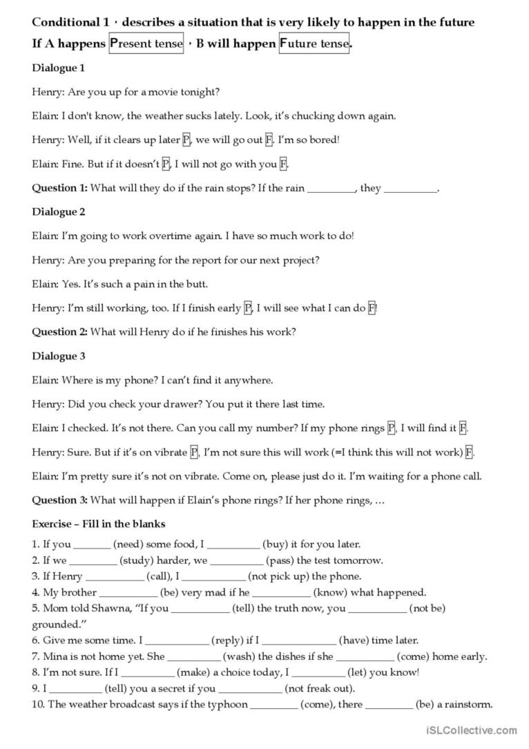 Conditional 1 Dialogues And Exercis English ESL Worksheets Pdf Doc