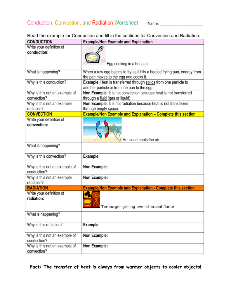 Conduction Convection Radiation Worksheet