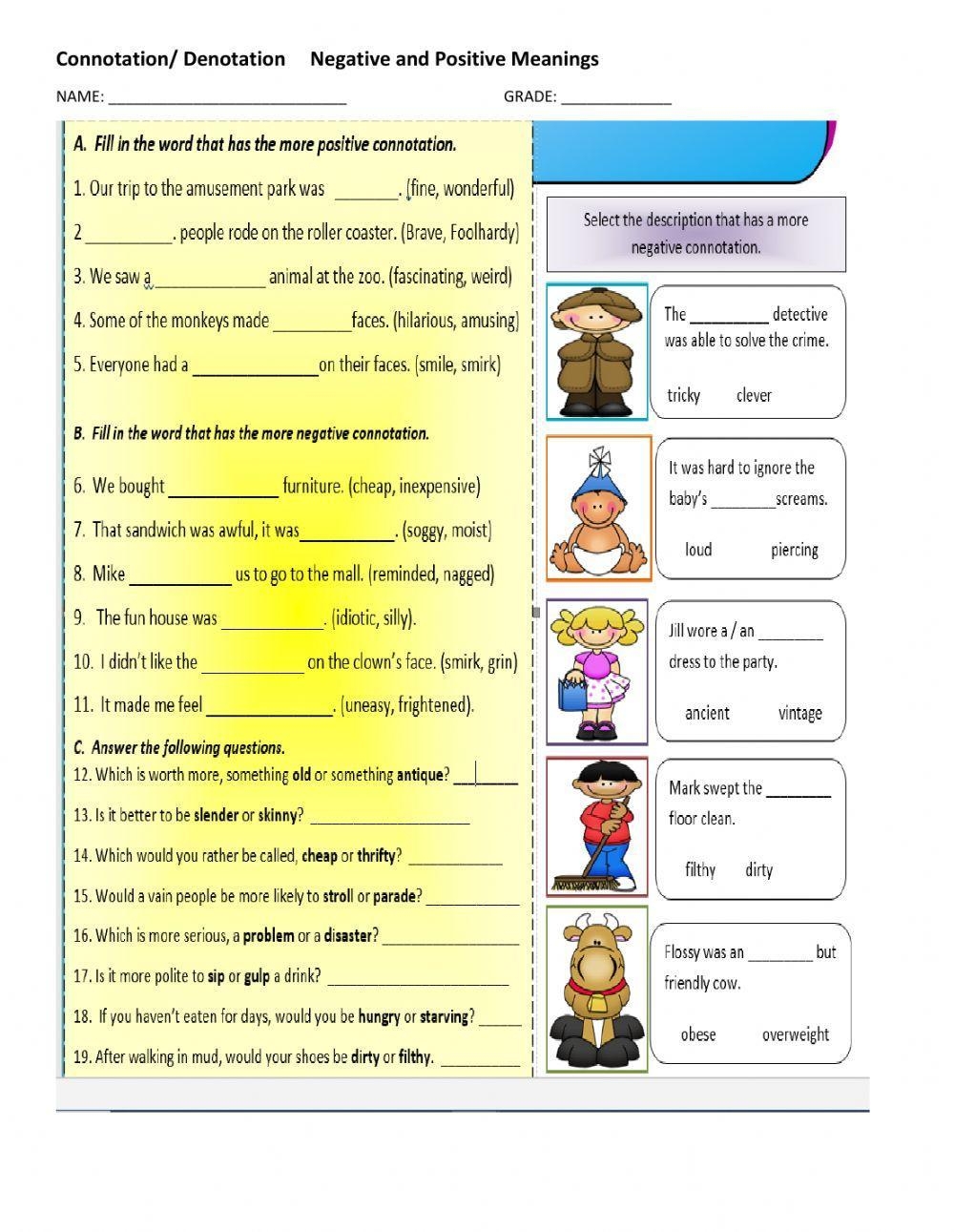 Connotations denotations Positive And Negative Meanings Worksheet Worksheets Library Connotations denotations Positive And Negative Meanings Worksheet Worksheets Library