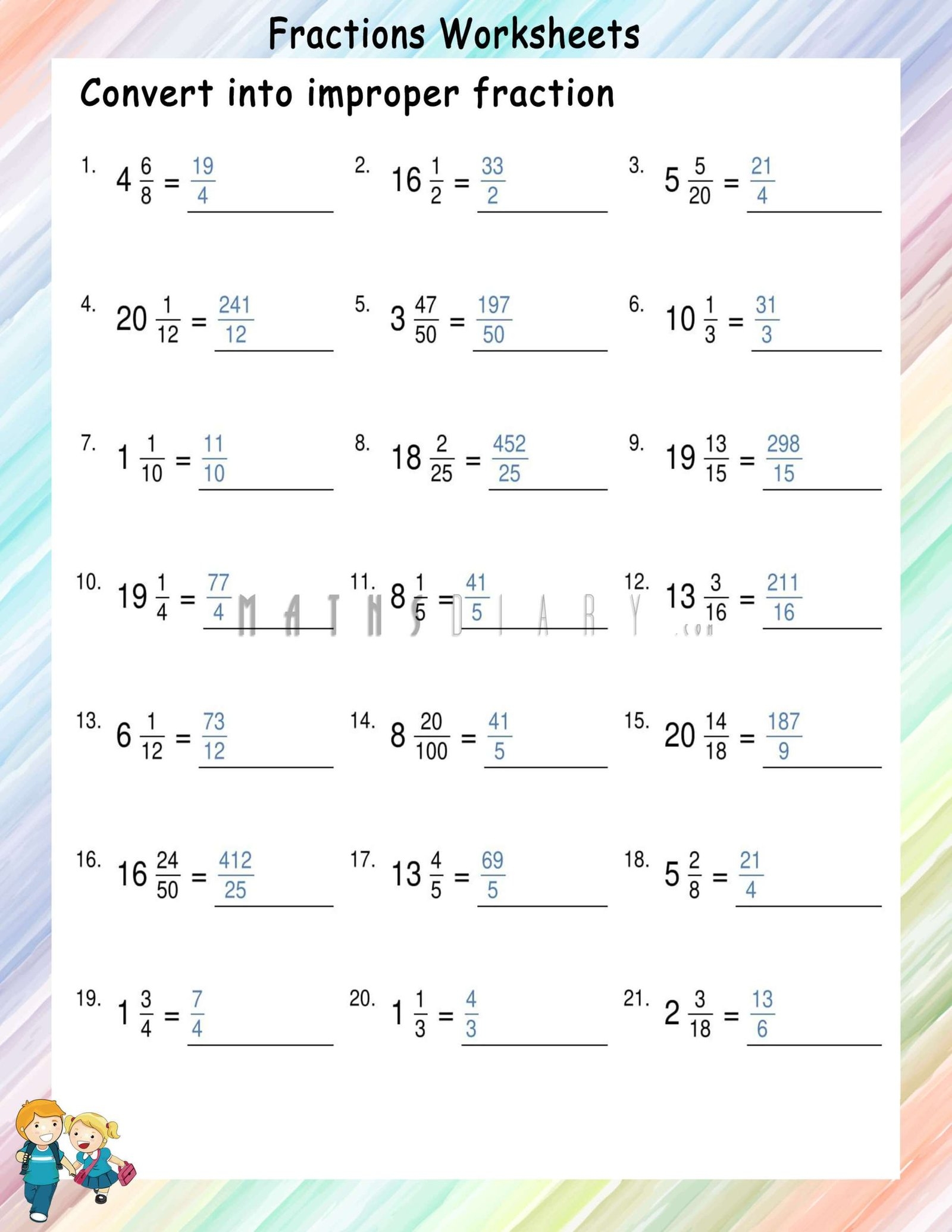 Conversion Of Mixed Numbers To Improper Fractions Worksheets Worksheets Library