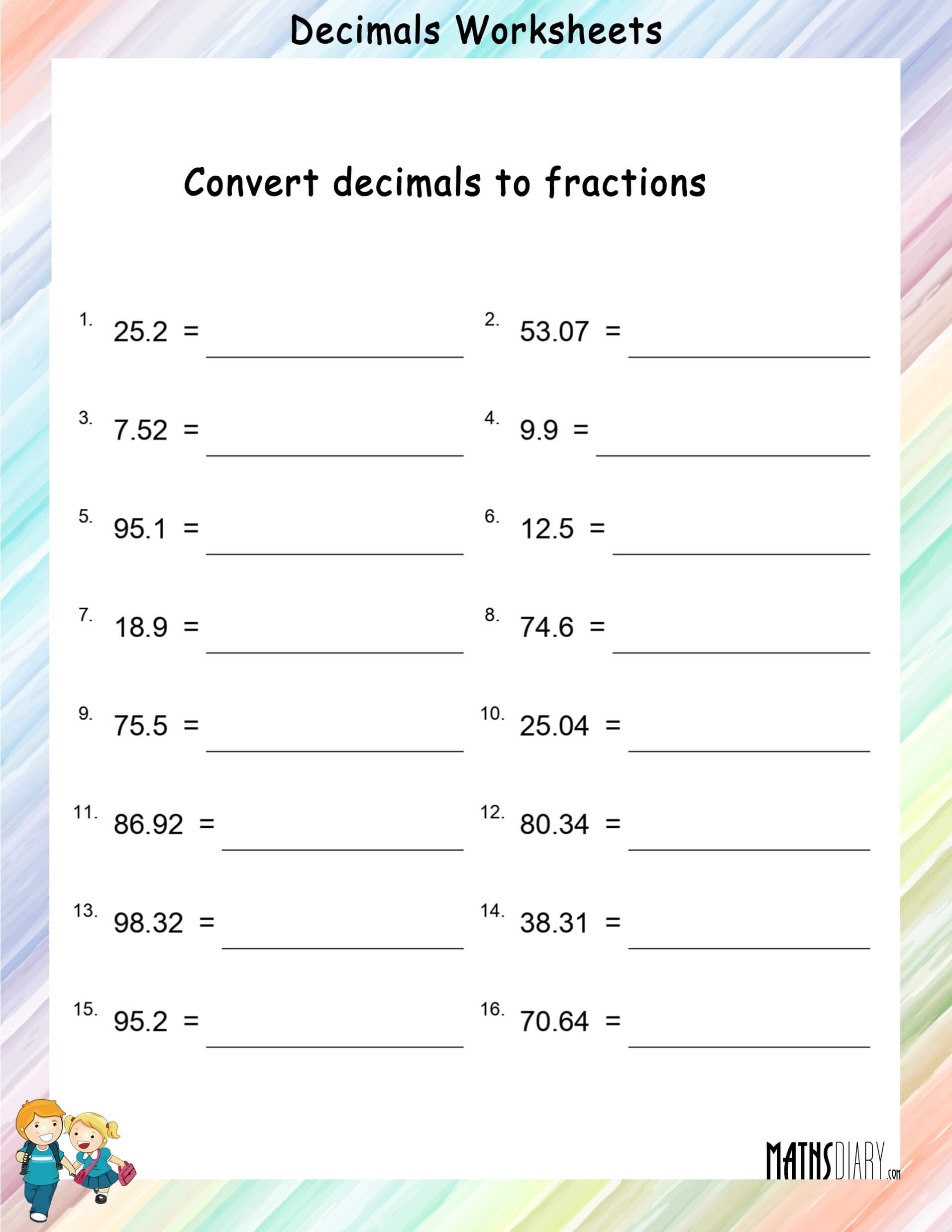 Convert Decimals To Fractions Worksheets Math Worksheets Worksheets Library Convert Decimals To Fractions Worksheets Math Worksheets Worksheets Library