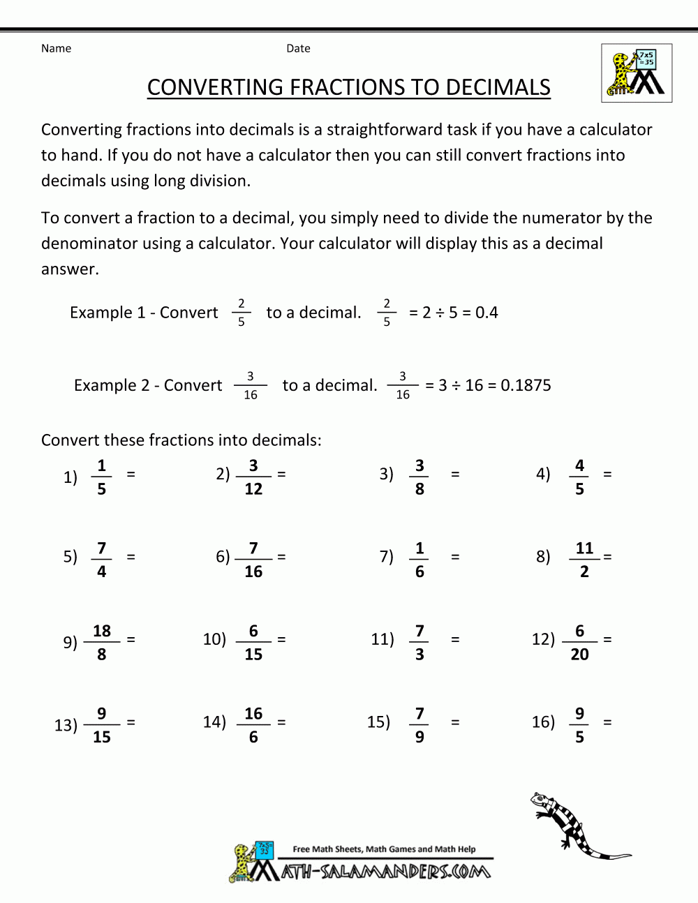 Convert Fractions To Decimal Worksheets Library Convert Fractions To Decimal Worksheets Library