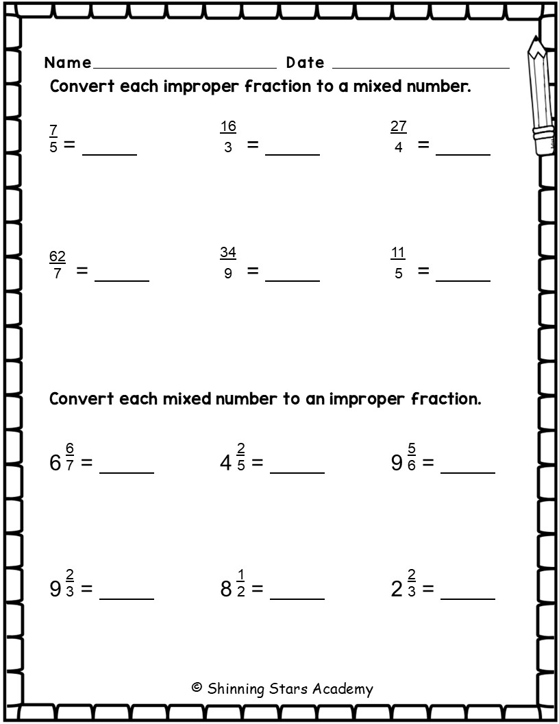 Convert Improper Fractions To Mixed Numbers And Mixed Numbers To Improper Fractions Worksheets Pri Teaching Resources