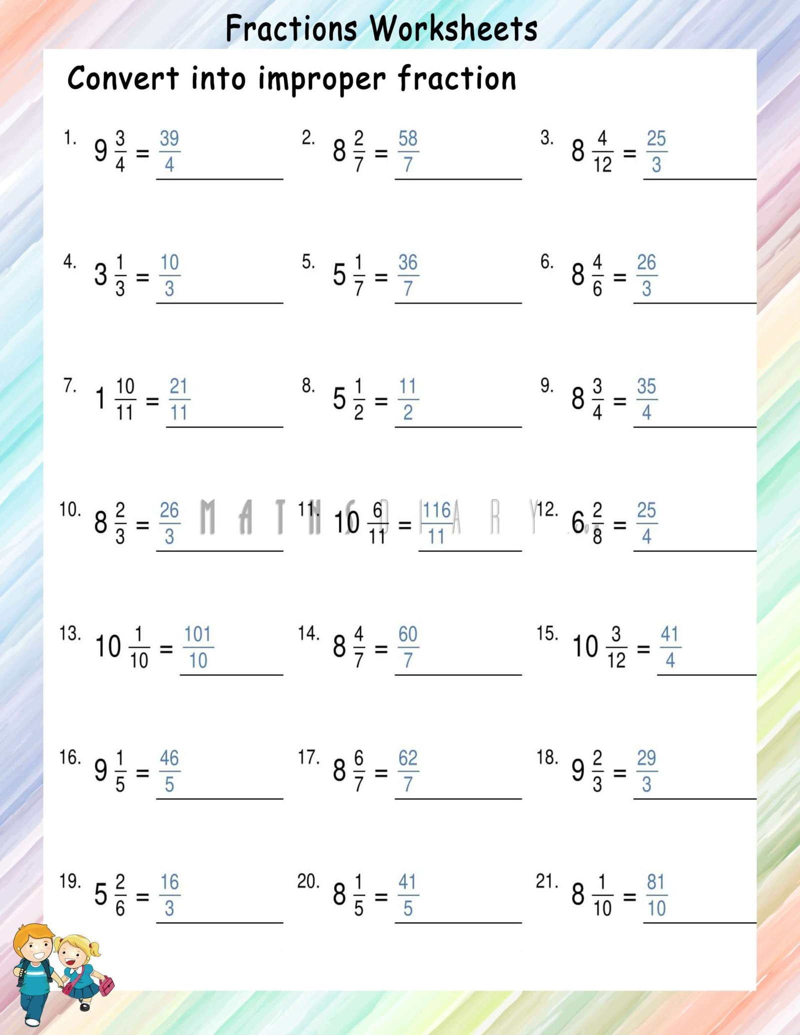 Convert Mixed Fractions To Improper Fractions Worksheets Math Worksheets MathsDiary
