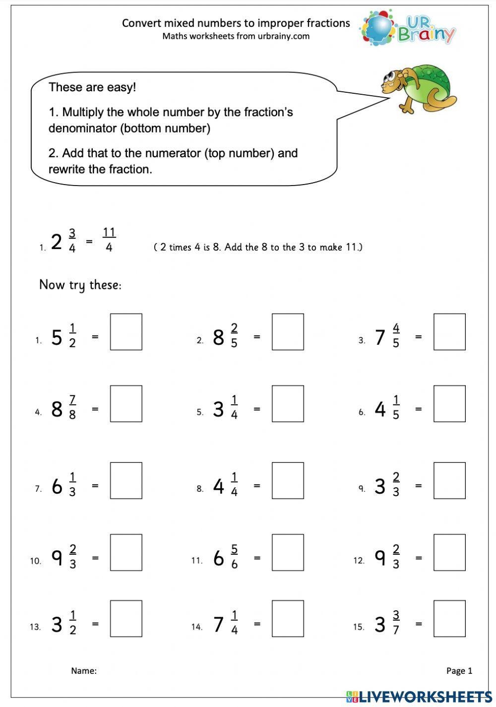 Converting Mixed Numbers To Improper Fraction Worksheet Live Worksheets Library Converting Mixed Numbers To Improper Fraction Worksheet Live Worksheets Library