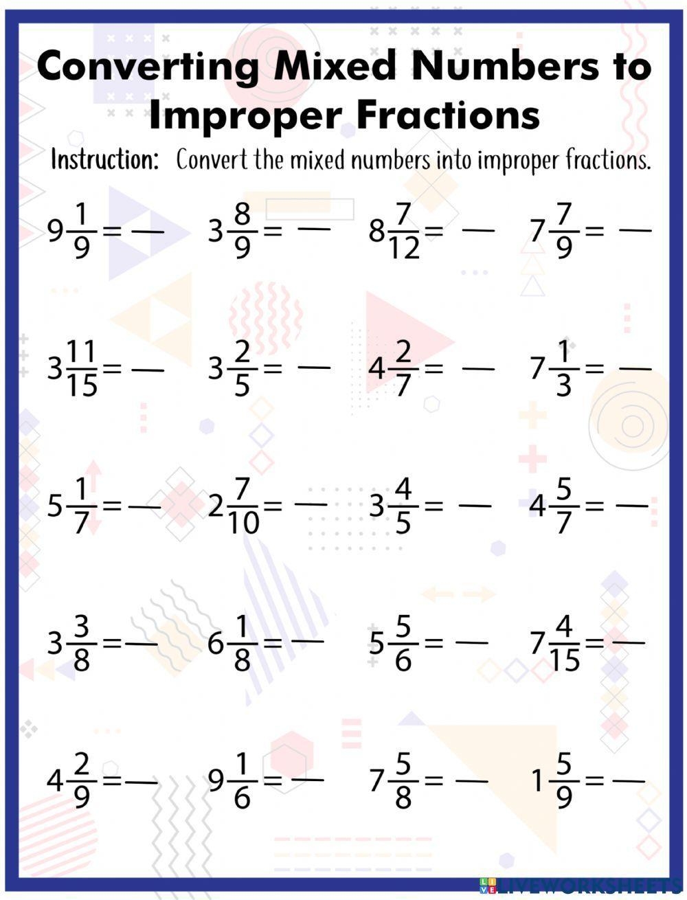 Converting Mixed Numbers To Improper Fractions Worksheets Library Converting Mixed Numbers To Improper Fractions Worksheets Library